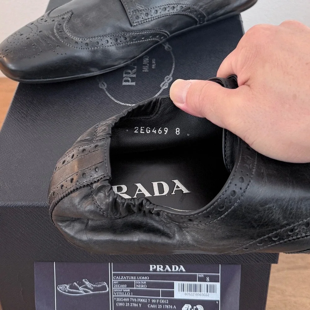 Prada 2EG469 Mens Leather Double Monk Strap Wingtip Shoes Grey Black UK 8